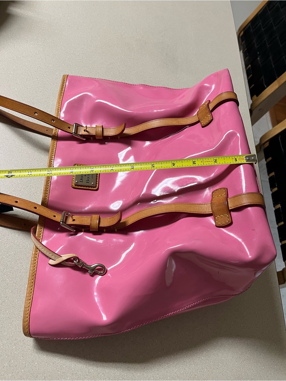 Dooney & Bourke Pink Patent Tote with Tan Straps - Picture 10 of 12